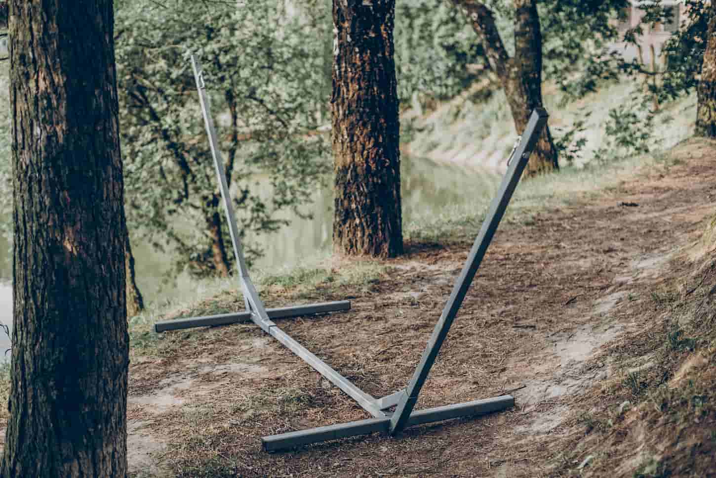An image of a Hammock construction, metal support bars for hammock hanging close-up, instruction manual concept