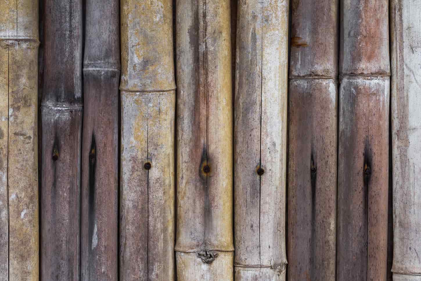 An image of an old stained bamboo fence.