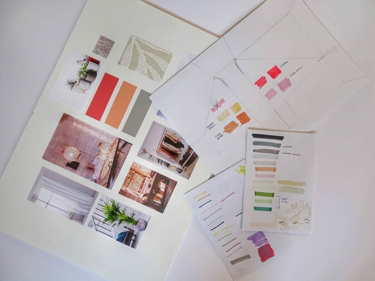 An image of an Interior designer's mood board and color advice.